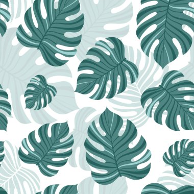 Tropik yeşil yapraklı kusursuz desen, canavar palmiye yaprağı arka planı, egzotik yapraklı yaratıcı duvar kağıdı, kumaş, kağıt, kapak, iç dekorasyon ve diğer kullanıcılar için tasarım