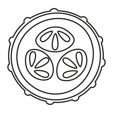 Bir dilim salatalık siyah beyaz, izole edilmiş, düz vektör grafik çizimi