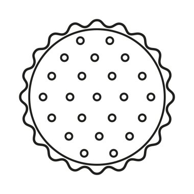 Beyaz arka planda izole edilmiş yuvarlak krakerin düz çizgi çizimi, çıtır bisküvi kurabiyesi