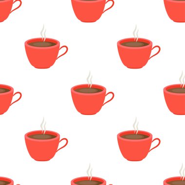 Beyaz arka planda izole edilmiş kırmızı kahve fincanının vektörsüz deseni