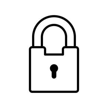 Güvenlik ve Mahremiyet İçin Basit Asma Kilit Simgesi, beyaz arka planda izole edilmiş. Vektör illüstrasyonu.