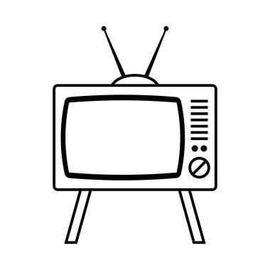 Retro televizyonun silueti. Antenli televizyon. Vektör illüstrasyonu.