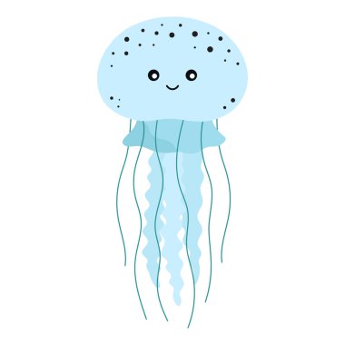 Şirin denizanası, karikatür deniz karakteri, okyanus hayvanının düz stili vektör çizimi.