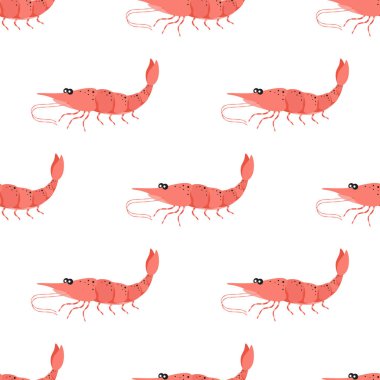 Beyaz arka planda kusursuz karides deseni, deniz teması