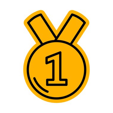 Kazananın madalya ikonu. Altın madalya ve bir numara. Vektör illüstrasyonu.