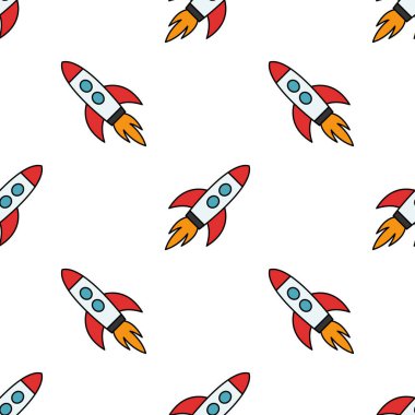 Uzaya fırlatılan kusursuz çizgi film roketleri. Vektör illüstrasyonu