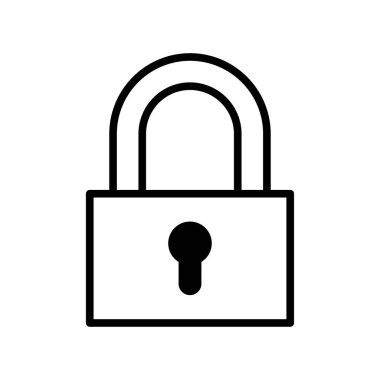 Kapalı, dikdörtgen asma kilit, anahtar deliği ve prangası var, beyaz arka planda izole edilmiş. Vektör illüstrasyonu.