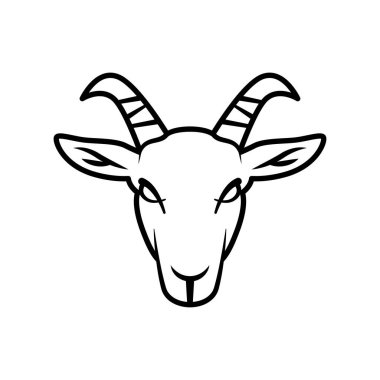 Eğri boynuzlu keçi kafası ikonu. Vektör illüstrasyonu