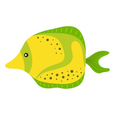 şirin yeşil ve sarı deniz balığı, beyaz arkaplanda izole edilmiş basit düz vektör çizimi