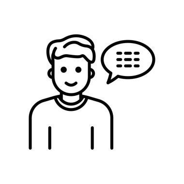 İletişim sembolü olan bir adamın basit taslağı. Vektör illüstrasyonu