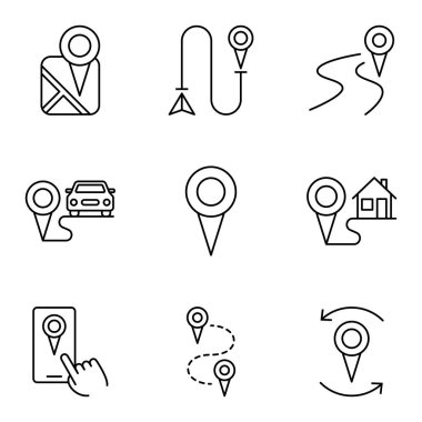 Konum İşaretleyici ve GPS Navigasyon Simgesi Koleksiyonu. Vektör illüstrasyonu