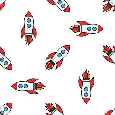 Uzaya fırlatılan kusursuz çizgi film roketleri. Vektör illüstrasyonu