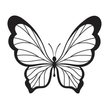 Düz hatlı güzel kelebek, beyaz üzerine izole edilmiş vektör illüstrasyonu