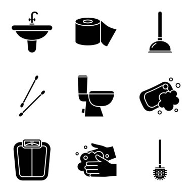 Banyo Elementleri Simgesi Ayarlandı. Hijyen ve Temizlik Sembolleri