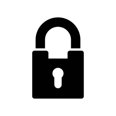 Basit kilit simgesi, erişim ve gizlilik kavramı. Siyah Düz Tasarım