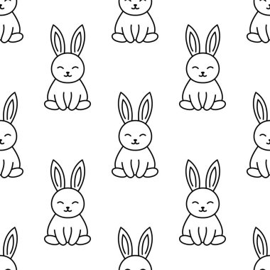 Sevimli tavşanların yer aldığı en az siyah ve beyaz çizgi sanatı. Bebek ürünleri, çocuk odası dekorasyonu, kumaş baskısı, ambalaj kağıdı, Paskalya tasarımları için mükemmel.