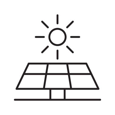 Güneş Paneli ve Güneş Simgesi, yenilenebilir enerji sembolü. Vektör illüstrasyonu
