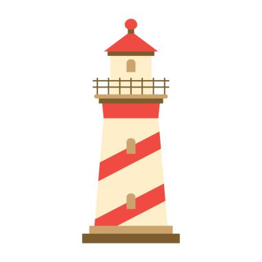düz deniz feneri simgesi, karikatür deniz feneri nesnesi beyaz arkaplanda izole edildi