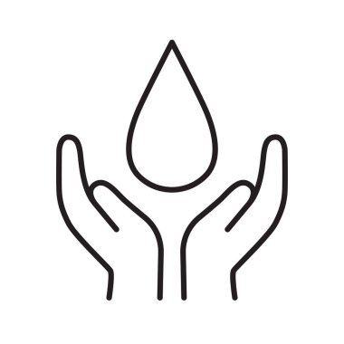 Elleri su damlası simgesini tutuyor. Çevre koruma ve temiz su kavramı.