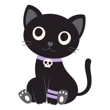 Cadılar bayramı tasarımı için siyah kedi beyaz arkaplanda izole edilmiş, web, kartpostal, broşür, düz vektör illüstrasyonları için mutlu bayram afişi, vs.