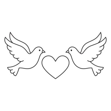 Kalp çizgisi simgesi olan iki güvercin. Düğün ve romantik ilişki kavramı.