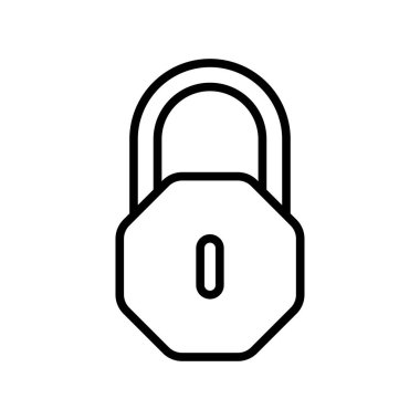 Güvenlik ve Mahremiyet İçin Basit Asma Kilit Simgesi, beyaz arka planda izole edilmiş. Vektör illüstrasyonu.