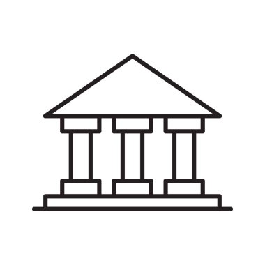 Sütunlu ya da banka binası ikonlu adliye binası. Maliye, hukuk ve hükümet kavramı.