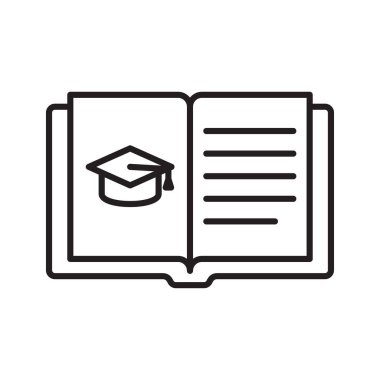 Mezuniyet Kap Simgesi ile Açık Kitap. Öğrenme ve Çalışma Sembolü. Vektör illüstrasyonu