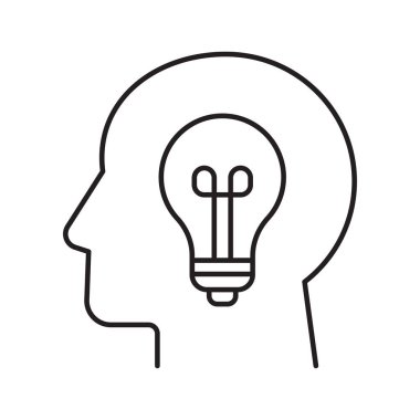 Human head with a light bulb idea. Creative thinking and innovation symbol. Vector illustration