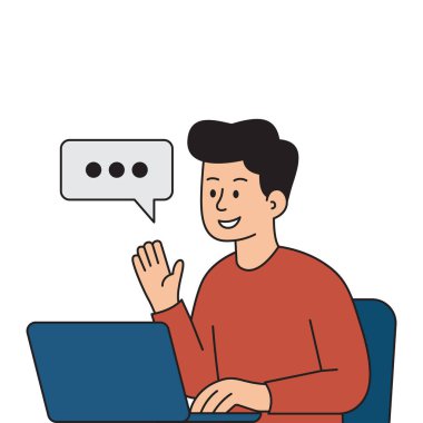 Man communicating online with a laptop. Vector illustration