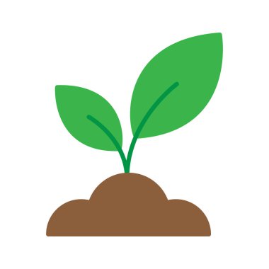 Young seedling growing in soil flat icon. Environmental growth and nature conservation symbol. Vector illustration