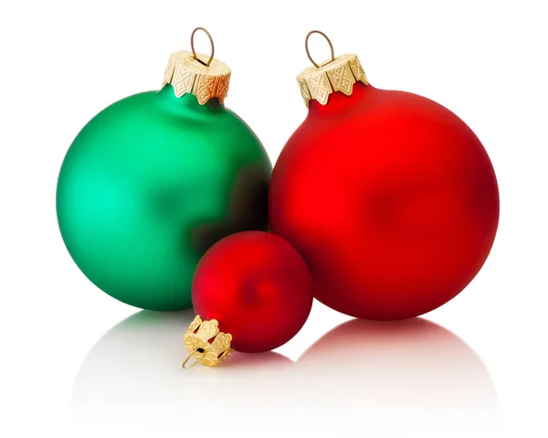 Drie Kerstballen Geïsoleerd Een Witte Achtergrond — Stockfoto