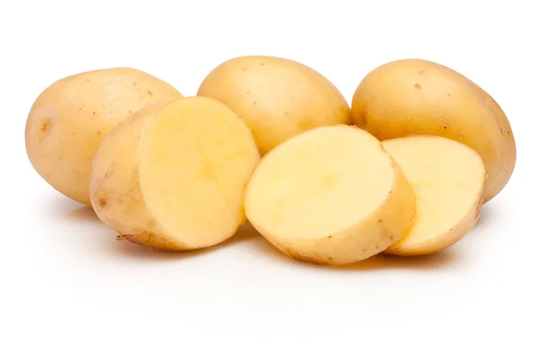 Raw Potatoes Cut Slices Isolated White Background Stock Obrázky