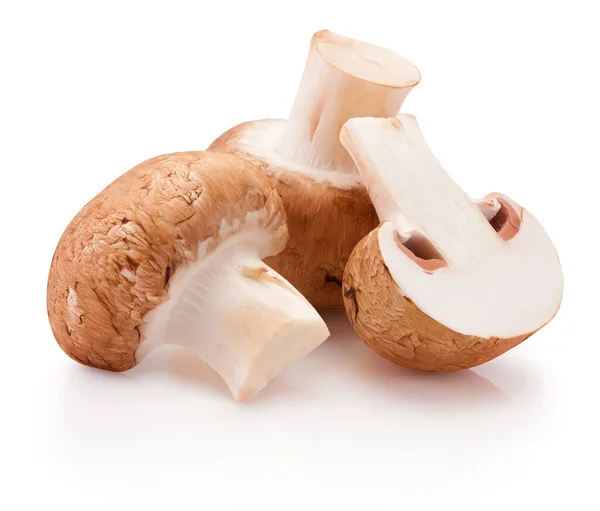 Fresh Whole Sliced Champignon Mushrooms Isolated White Background Stock Fotografie