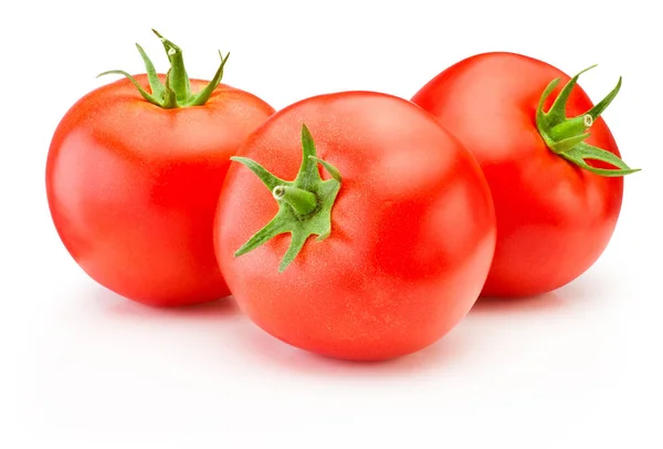 Tres Tomates Rojos Maduros Aislados Sobre Fondo Blanco —  Fotos de Stock