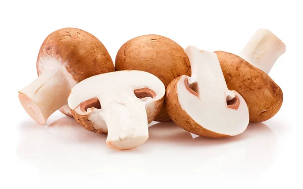 Fresh Whole Sliced Champignon Mushrooms Isolated White Background — стоковое фото