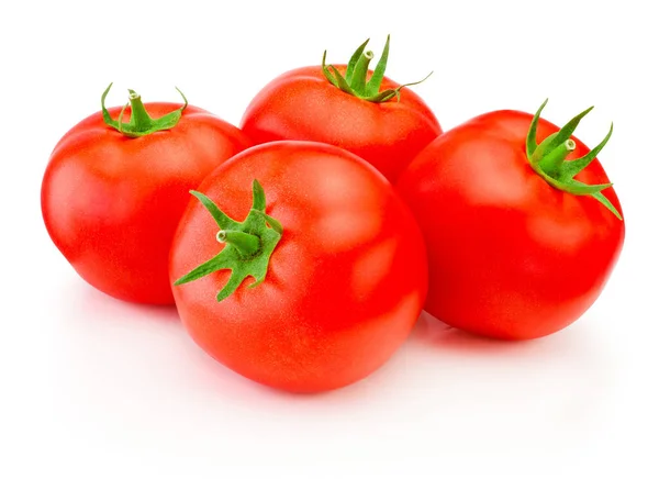 Cuatro Tomates Rojos Maduros Aislados Sobre Fondo Blanco — Foto de Stock