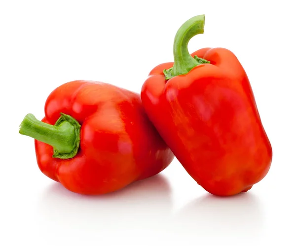 Δύο Λαχανικά Κόκκινη Πιπεριά Απομονώνονται Λευκό Φόντο Εικόνα Αρχείου