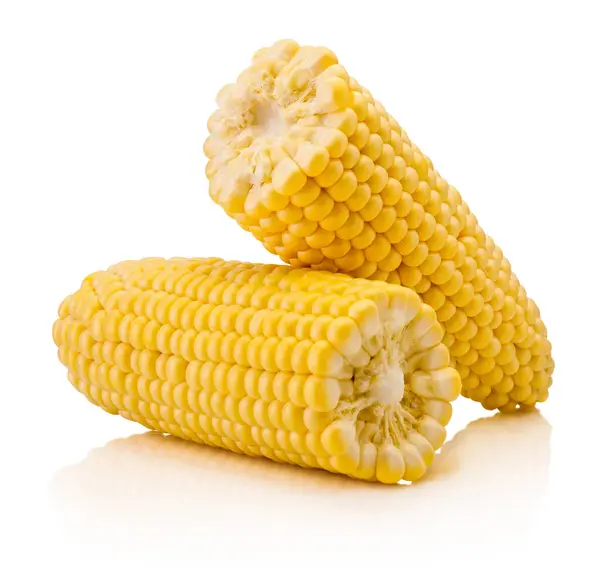 Gebrochener Mais Auf Maiskolben Körner Geschält Isoliert Auf Weißem Hintergrund Stockbild