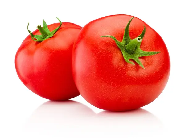 Twee Rijpe Rode Tomaten Groenten Geïsoleerd Een Witte Achtergrond Stockfoto