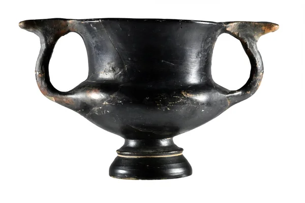 Antique Ceremonial Black Glazed Vase Drinking White Background — Stock Photo, Image