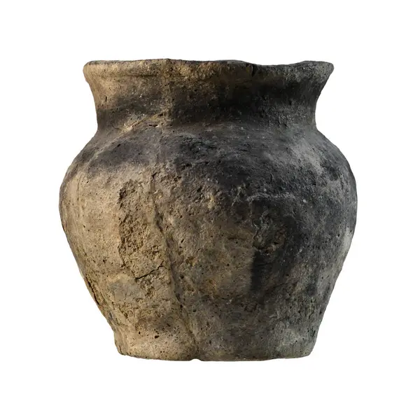 白い背景に暖かい色の古代スカティアン粘土鍋 ロイヤリティフリーのストック画像