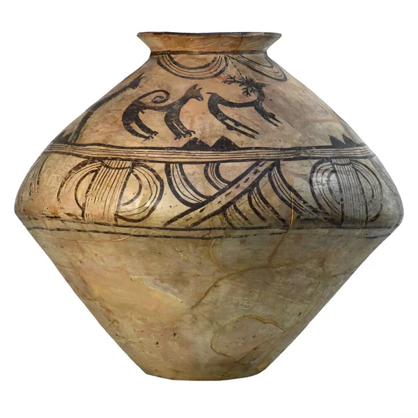 Ancient Clay Vase Depicting Animal Biting Ass Trypillia Culture Стоковое Изображение