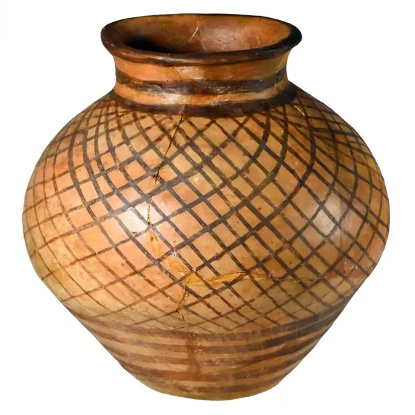 Ancient Clay Vase Grid Pattern White Background — Stock Photo, Image