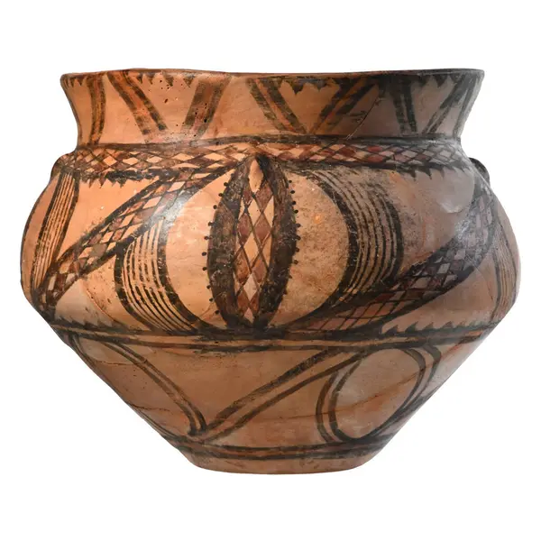 Ancien Vase Argile Avec Impression Culture Trypillia Sur Fond Blanc Photo De Stock