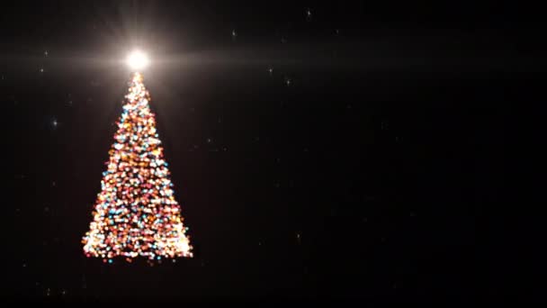 Різдвом Христовим Вітальна Листівка Різдвяна Ялинка Сяючим Світлом Сяючими Зірками — стокове відео
