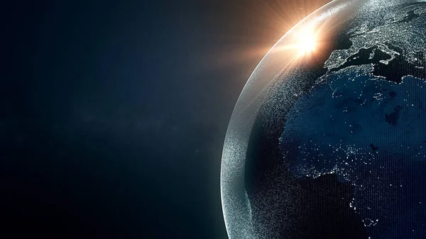 Aardebol Nacht Omringd Door Digitaal Geluid Futuristische Technologie Illustratie Van — Stockfoto