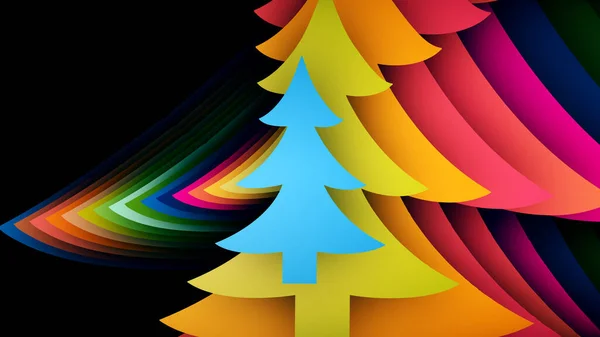 Ilustração Árvore Natal Cortada Papel Cartão Colorido Saudação Férias — Fotografia de Stock