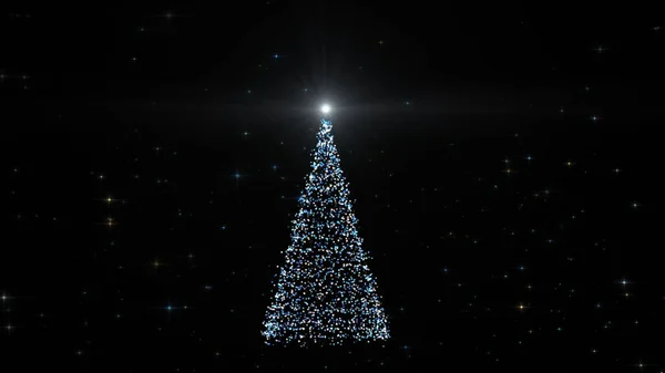 Gelukkig Nieuwjaar Vrolijk Kerstfeest Wenskaart Gloeiende Kerstboom Van Bijzonderheden Met — Stockfoto