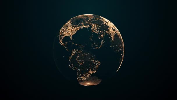 Animacja Wirującej Złotej Kuli Ziemskiej Planety Ciemnym Tle Animacja Globu — Wideo stockowe